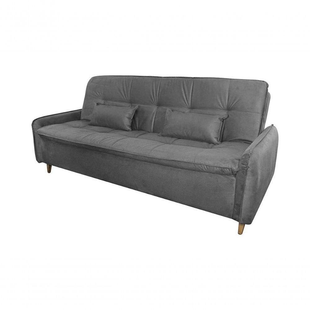 Sofá Cama 3 Lugares Casal Premium Reclinável Com Almofadas 2,06 Larg Donna Matrix Suede Cinza