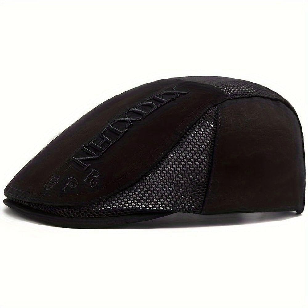 Boina Vintage Masculino Com Letras Bordado Ajustável Em Poliéster Respirável Preto