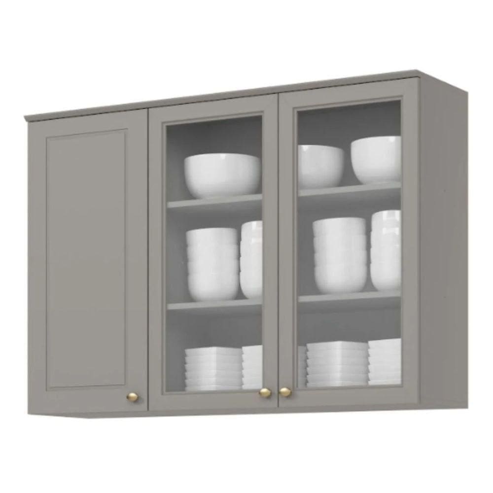 Armário Aéreo Henn 120cm 3 Portas Americana Cinza