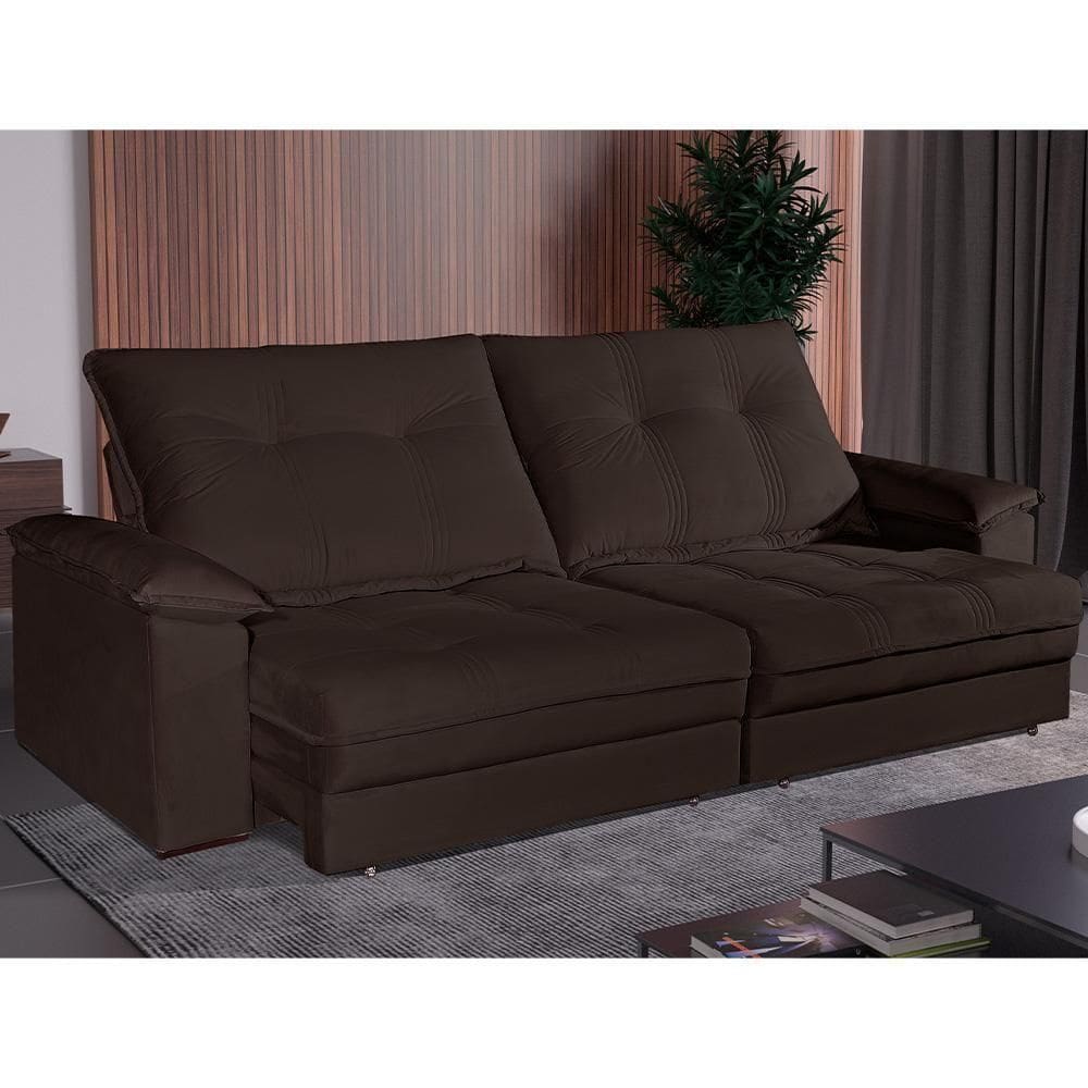 Sofá Retrátil E Reclinável 2 Lugares 2,90m Veludo Veneza Bom Pastor Marrom