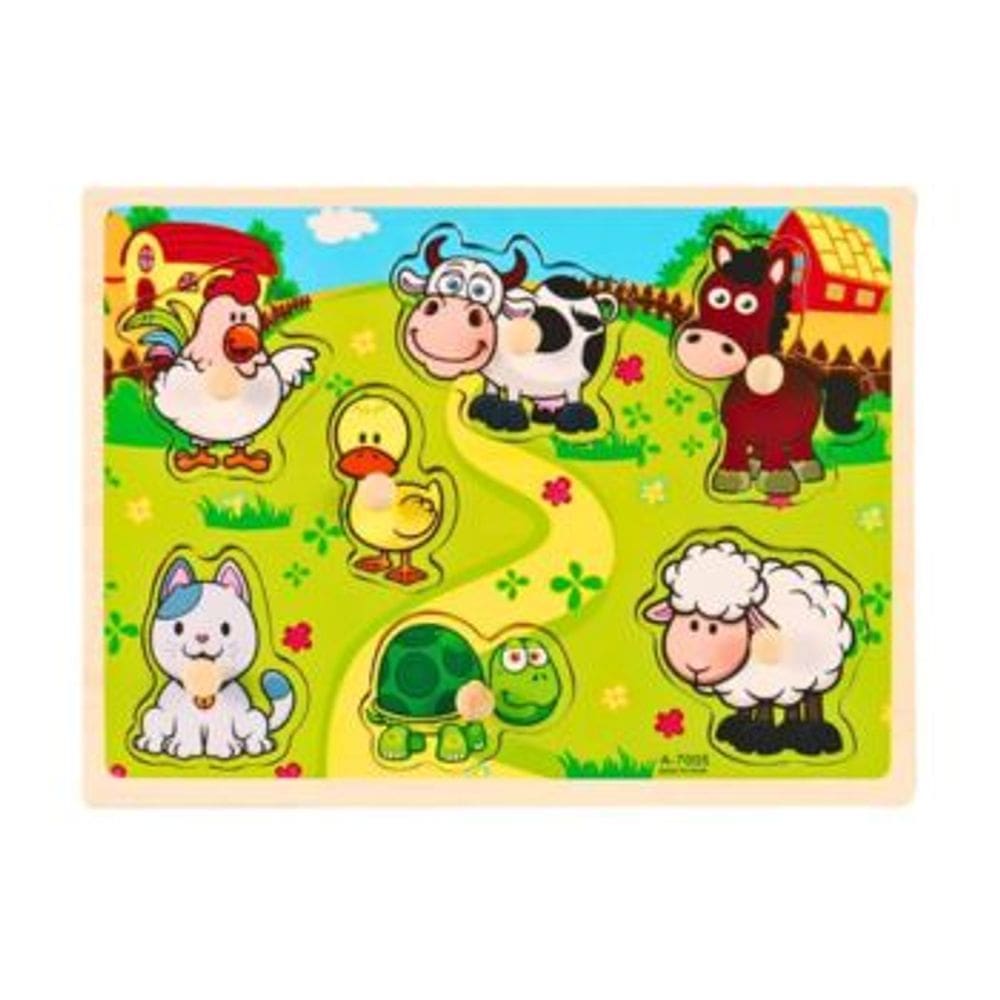 Encaixe Divertido com Pinos em MDF Animais da Fazenda Toymix Brinquedo Educativo Pedagogico