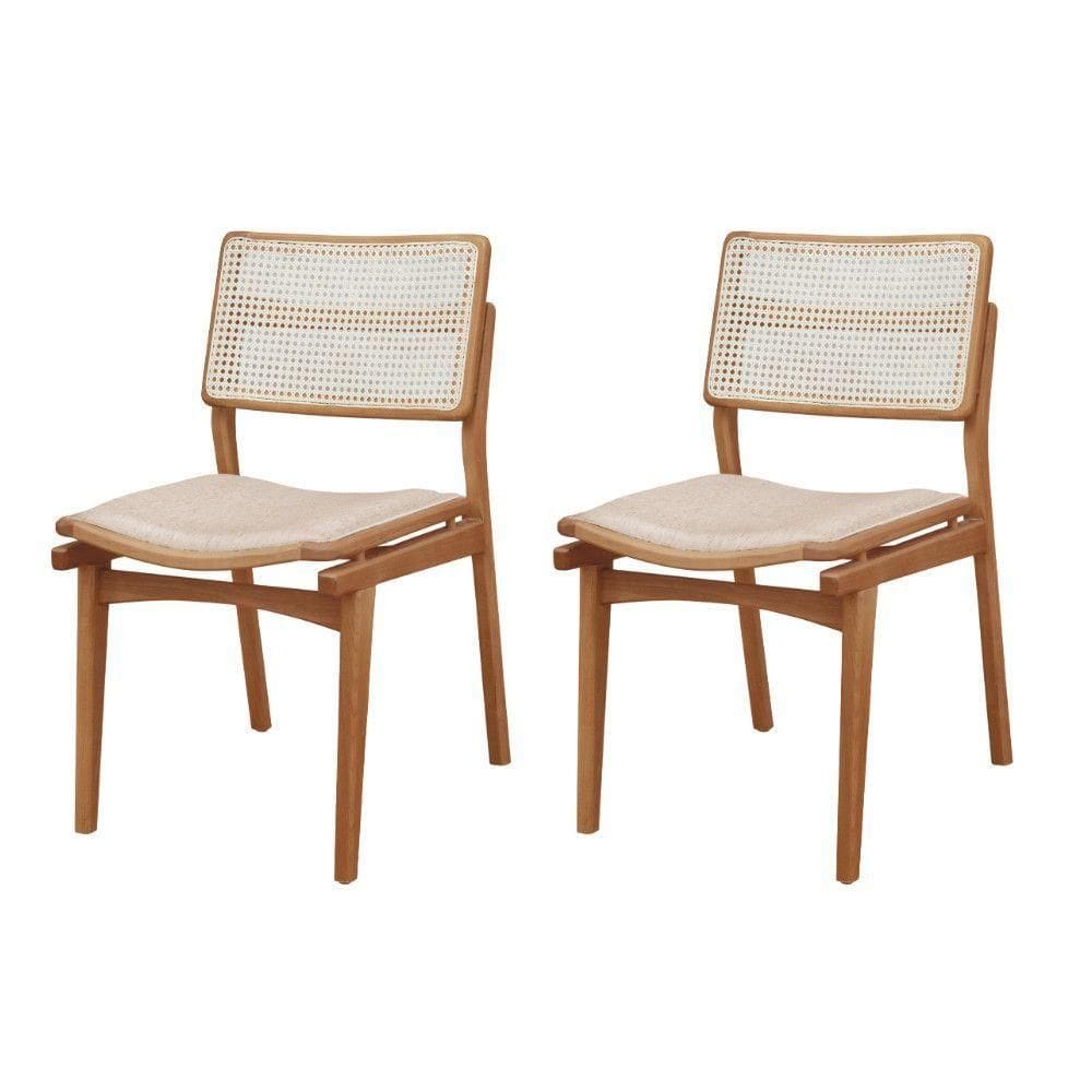 Conjunto Com 2 Cadeiras Madeira Eva Premium Linho Off Imbuia Natural