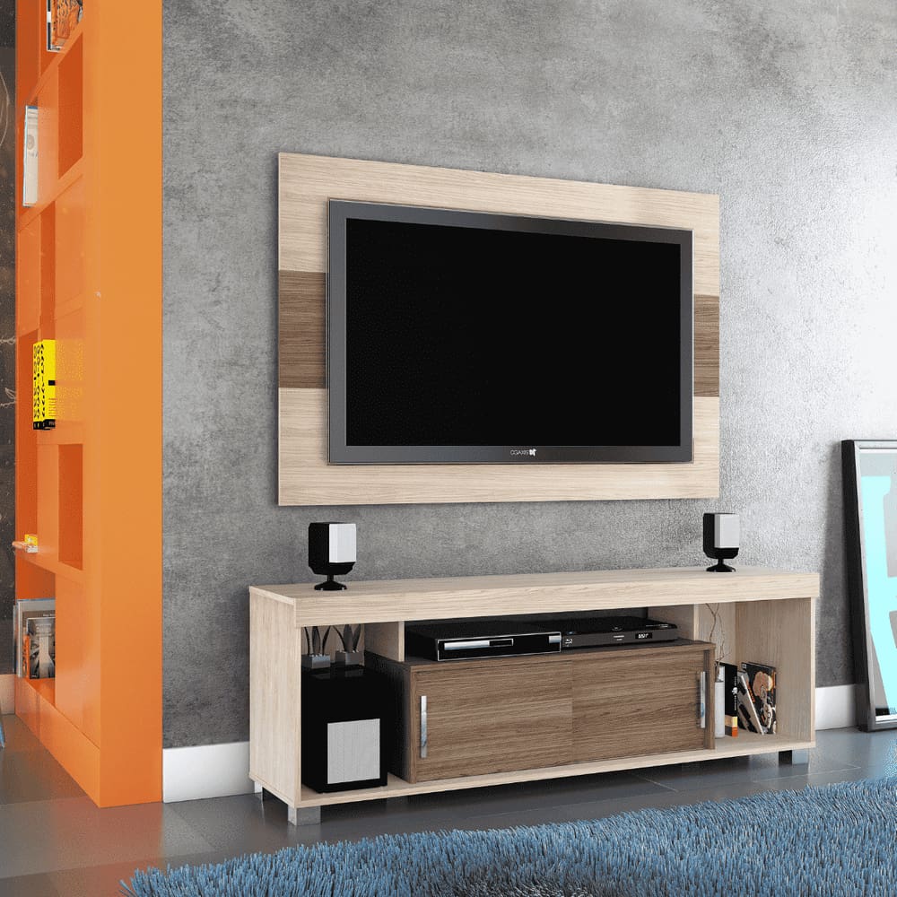 Combo Pierre Areia/Amêndoa Rack e Painel TV55” Sala de Estar