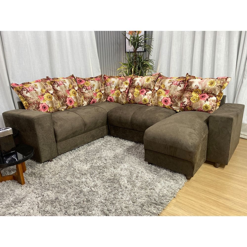 Sofá Canto Marrom com Floral 603/66 Áustria