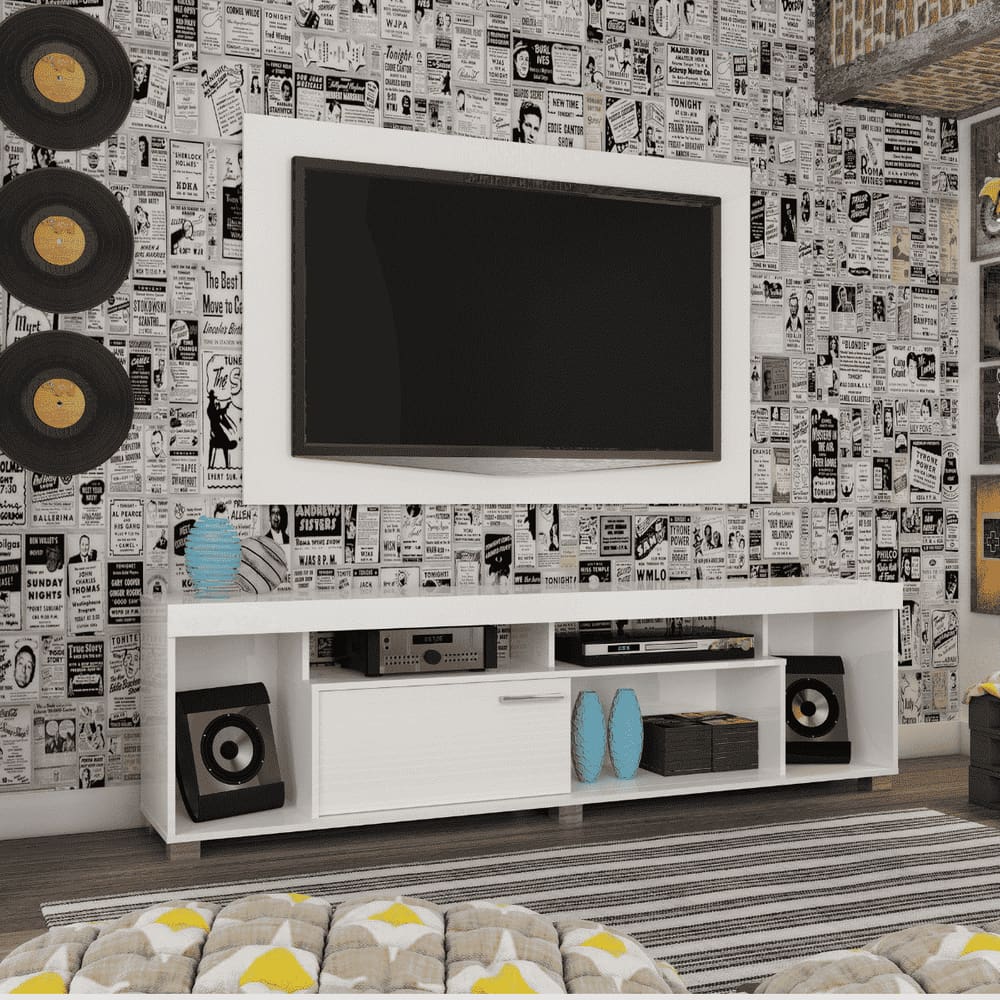 Combo Tomaz Rack e Painel Para TV 65” Branco Sala de Estar