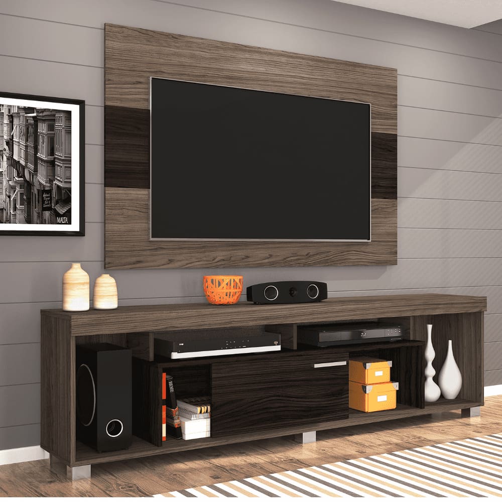 Rack com Painel Para TV 65 ” Tomaz Amêndoa/Ebano