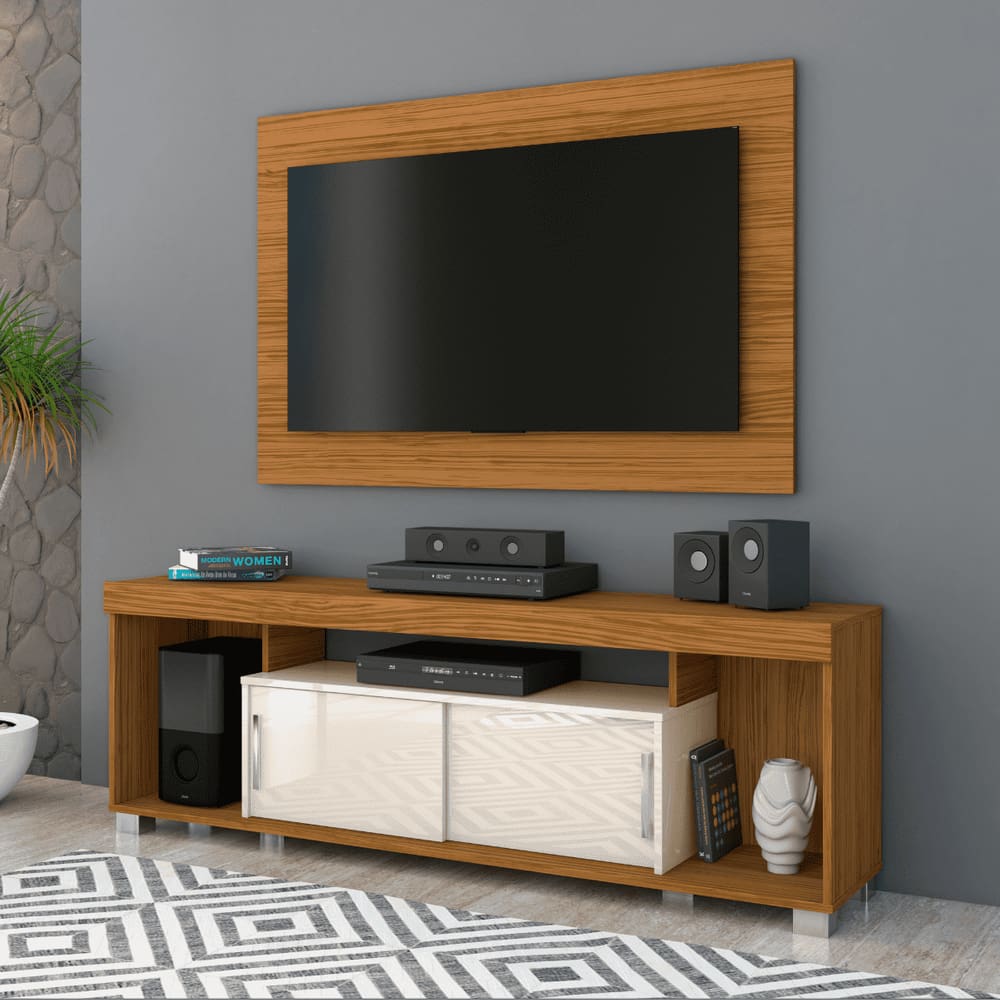 Combo Pierre Naturale/Off White Rack e Painel TV55”” Sala de Estar