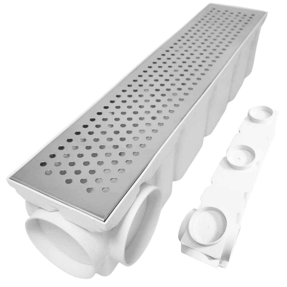 Ralo Perfurado Inox 10 x 50 Espelhado com Caixa Pluvial Branco Saídas 75mm