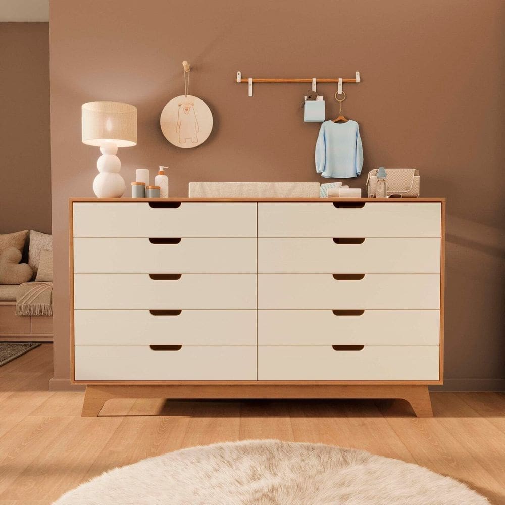 Cômoda para Quarto Infantil 10 Gavetas 100% Mdf Alice Off White / Castanho