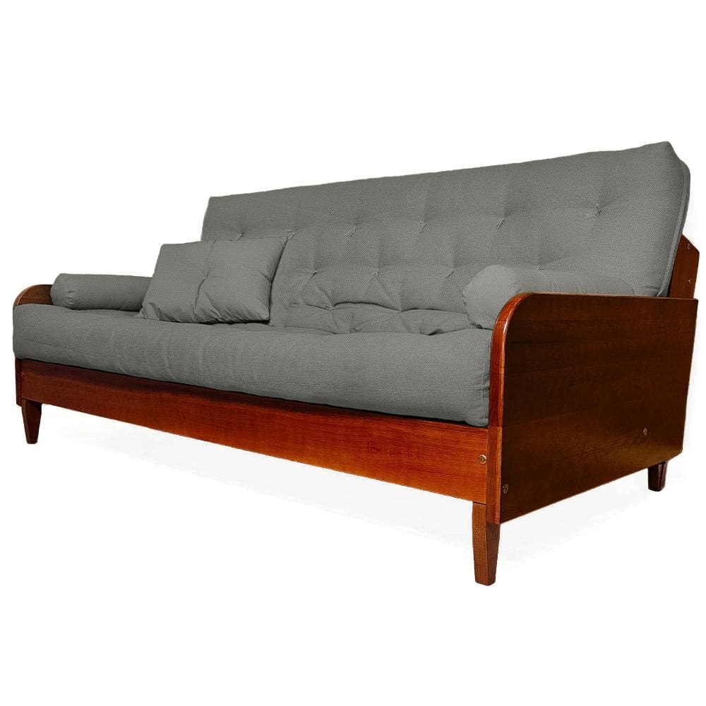 Sofá Cama Paris II Sarja em Madeira Maciça Cor Imbuia - Cinza