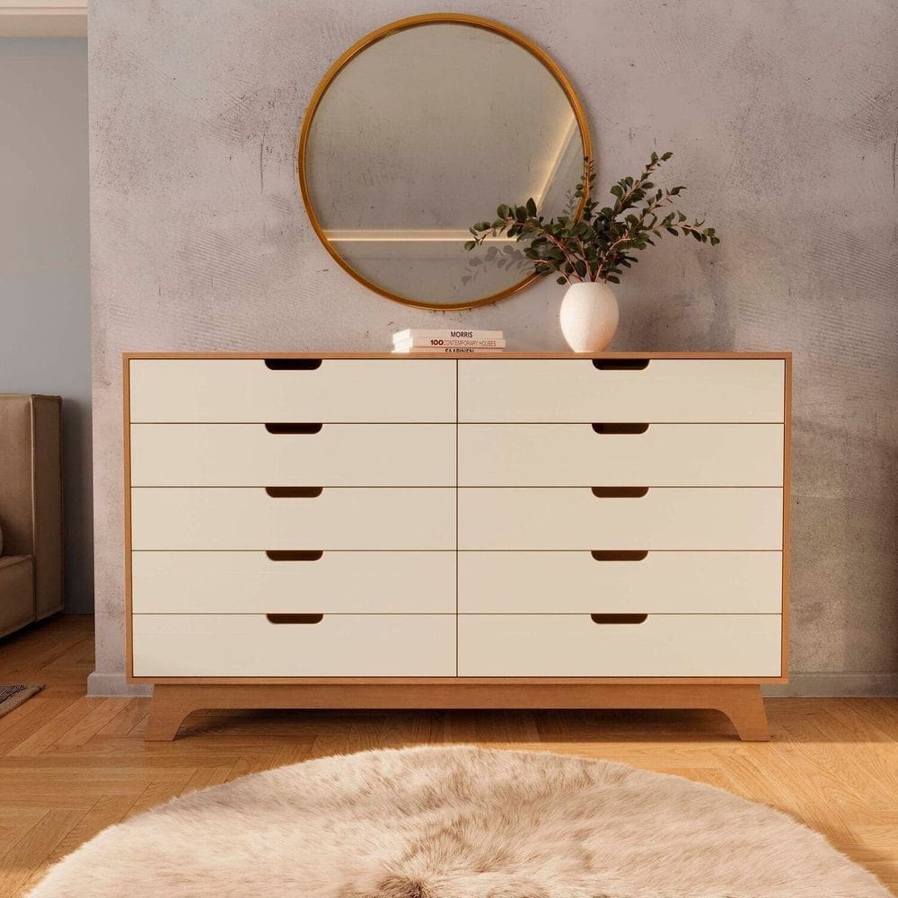 Cômoda 10 Gavetas em 100% Mdf Alice Off White / Castanho