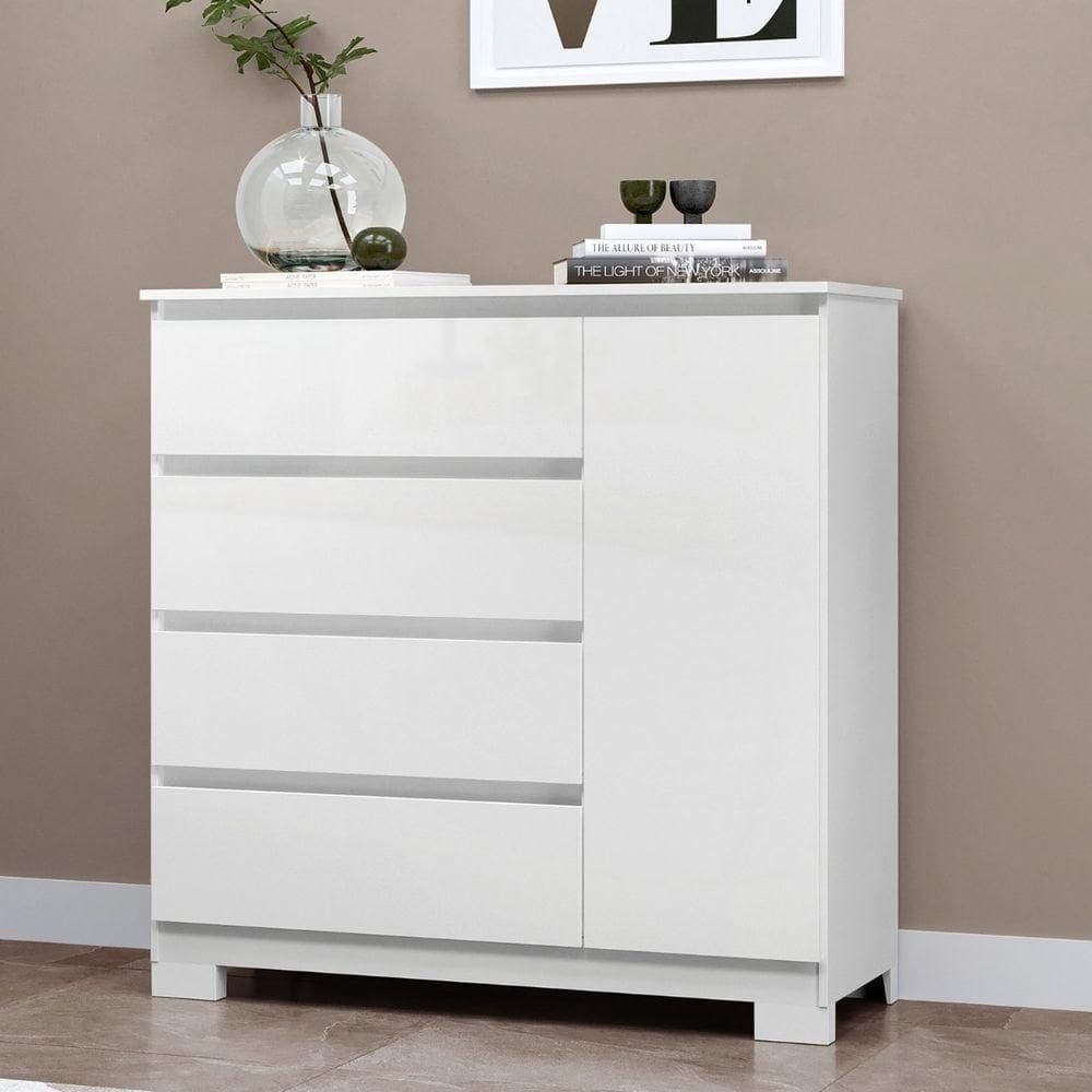 Cômoda Para Quarto Com 4 Gavetas E Armário - Vega Branco