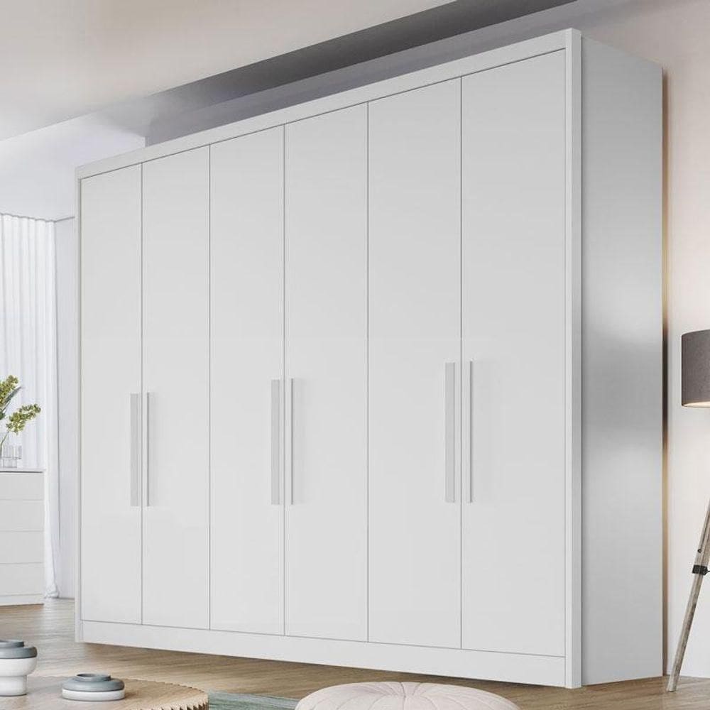 Guarda Roupa Casal Ambiente New Messina 6 Portas 4 Gavetas Neve