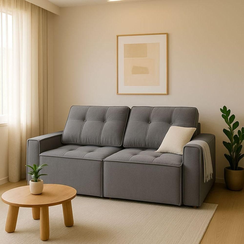 Sofá Retrátil Reclinável 2 Lugares Para Recepção Suede Cinza