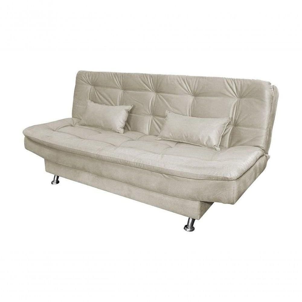 Sofá Cama 3 Lugares Com Pillow Reclinável 190 Larg Salomé Matrix Suede Bege