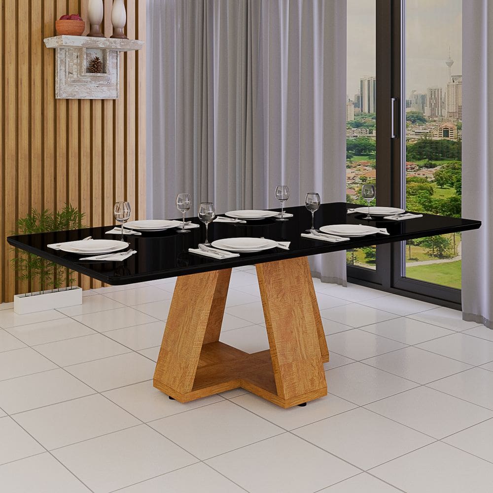 Mesa de Jantar 6 Lugares Base Elegante Perfeita para Sala de Jantar e Cozinha Integrada