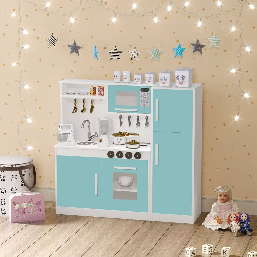 Cozinha de Brinquedo Infantil Com Geladeira Fogão Forno e Micro-ondas