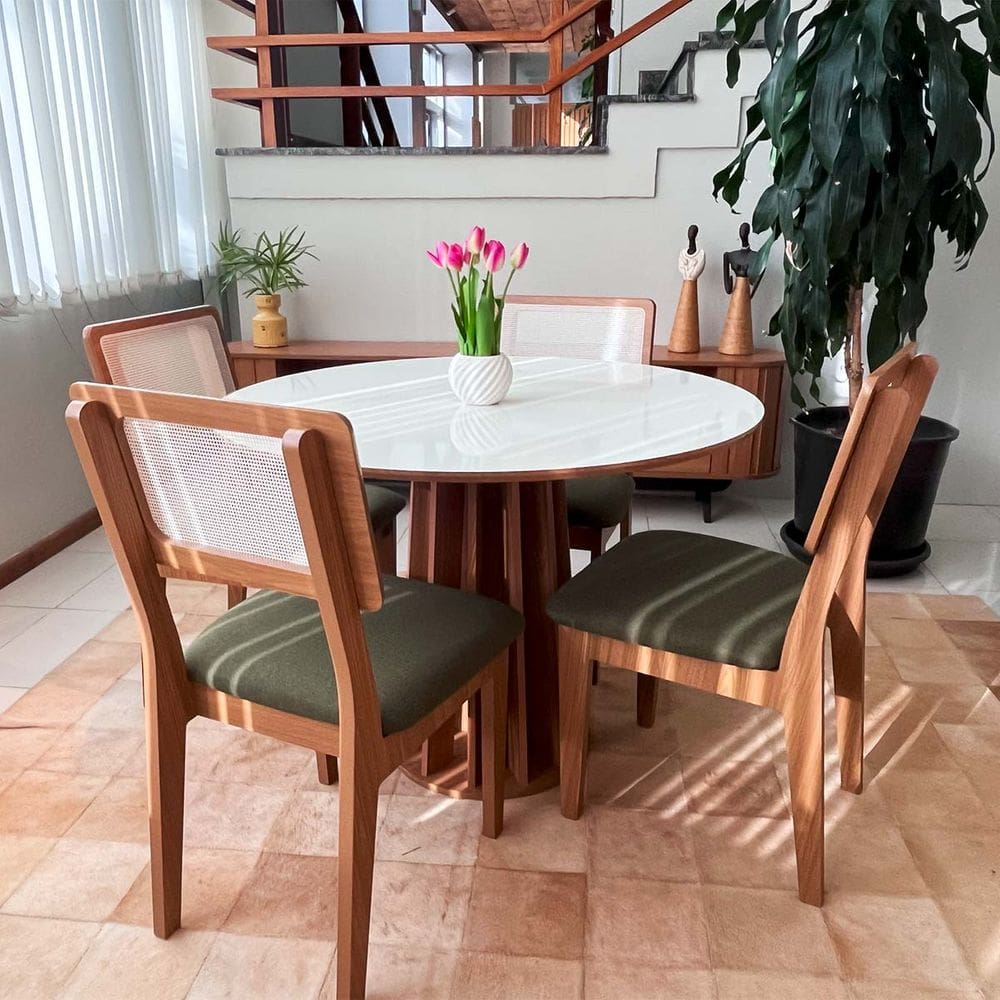 Conjunto Mesa de Jantar com 4 Cadeiras de Tela Freijó Off Write 100% MDF Verde