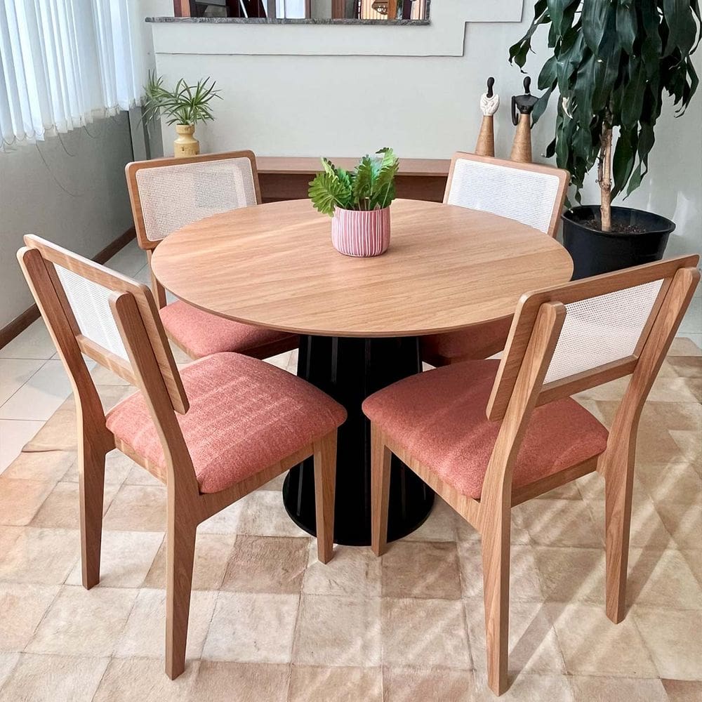 Conjunto Mesa de Jantar com 4 Cadeiras de Tela Freijó Preto 100% MDF Veronese