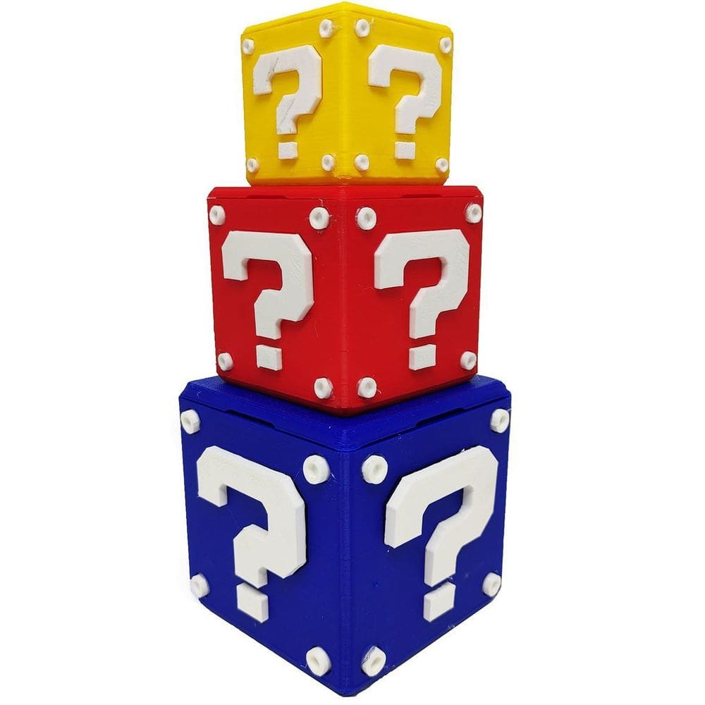 Kit Cubos 3D Interrogação Mario Conjunto Geek Decoração