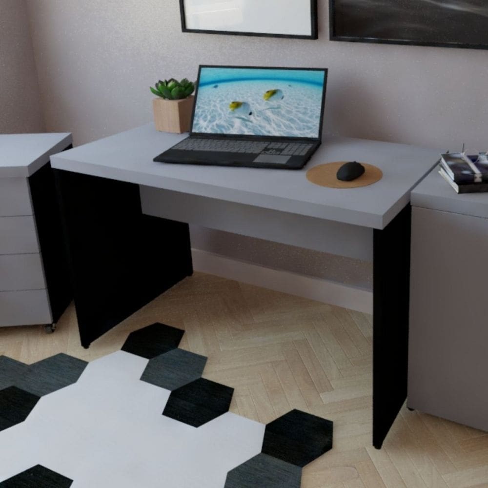 Mesa para Escritório 80cmx60cm Preto/Cinza Cristal