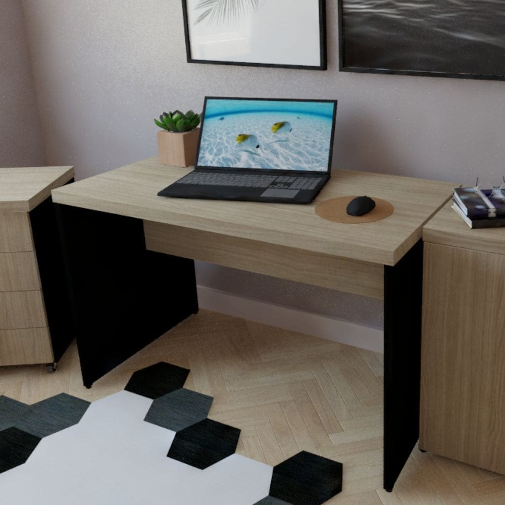 Mesa para Escritório 90cmx60cm Preto/Carvalho Mel