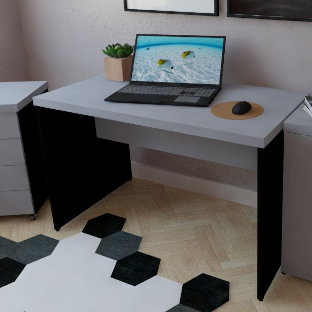 Mesa para Escritório 110cmx60cm Preto/Cinza Cristal