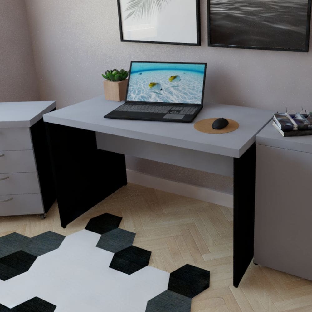 Mesa para Escritório 160cmx60cm Preto/Cinza Cristal