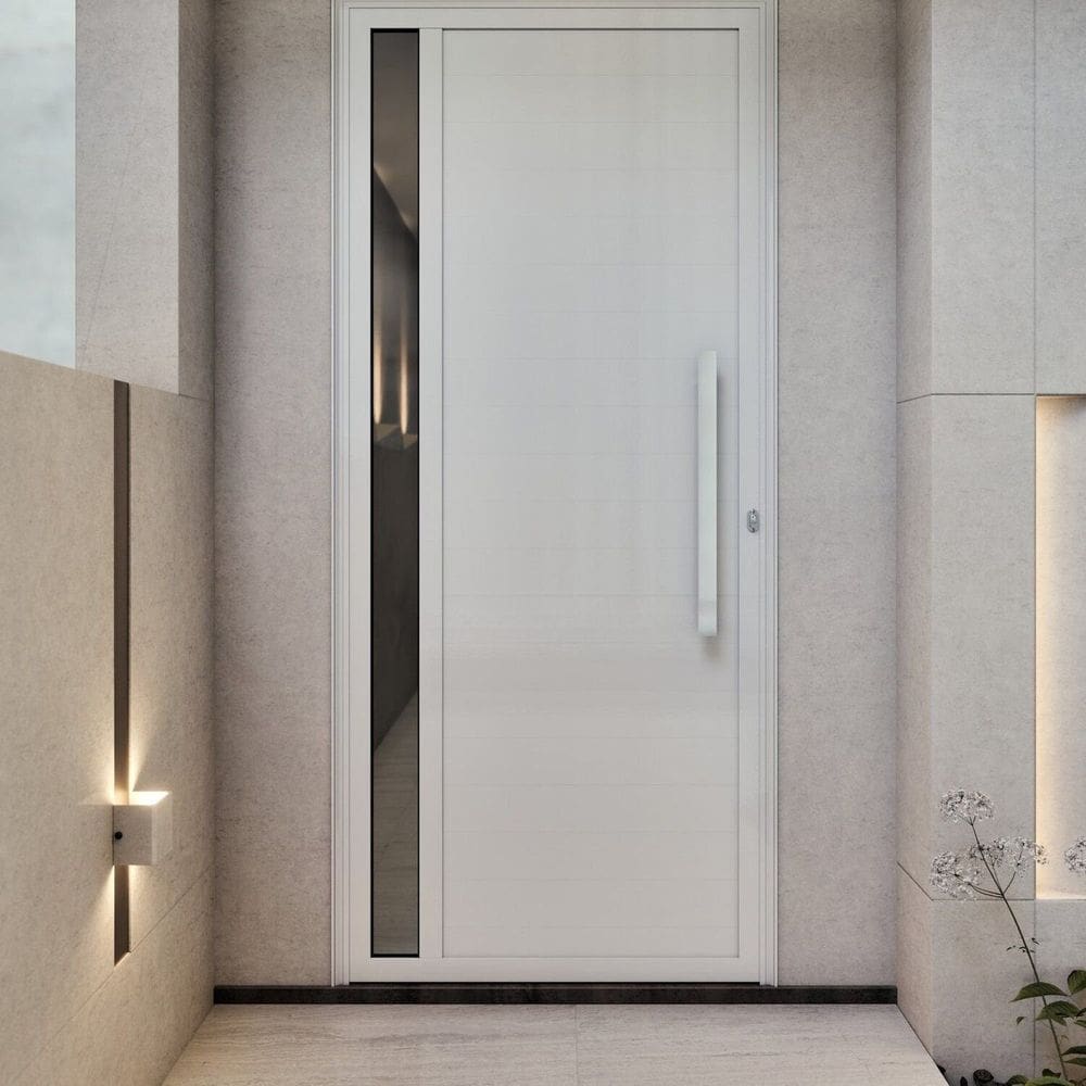 Porta de Alumínio de Giro Lambri com Puxador de 60 Cm 215x95cm Lucasa Ideale Branco