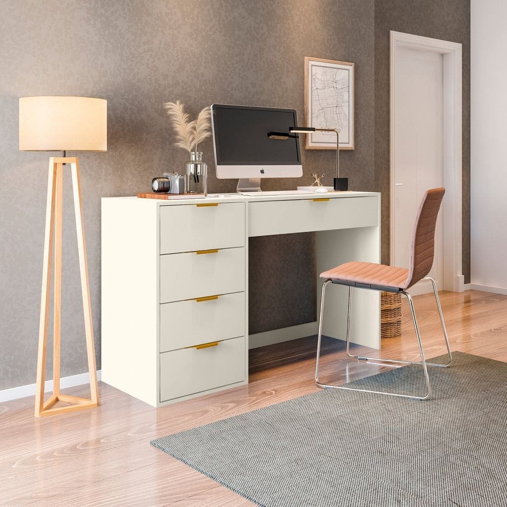 Mesa Escrivaninha com 5 Gavetas e Porta Objetos Vita Yescasa Off White