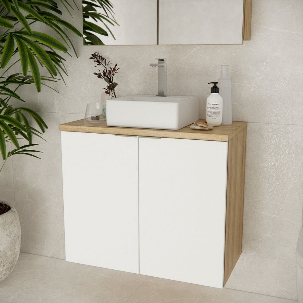 Gabinete de Banheiro 75cm X 60cm Marrom Carvalho / Branco