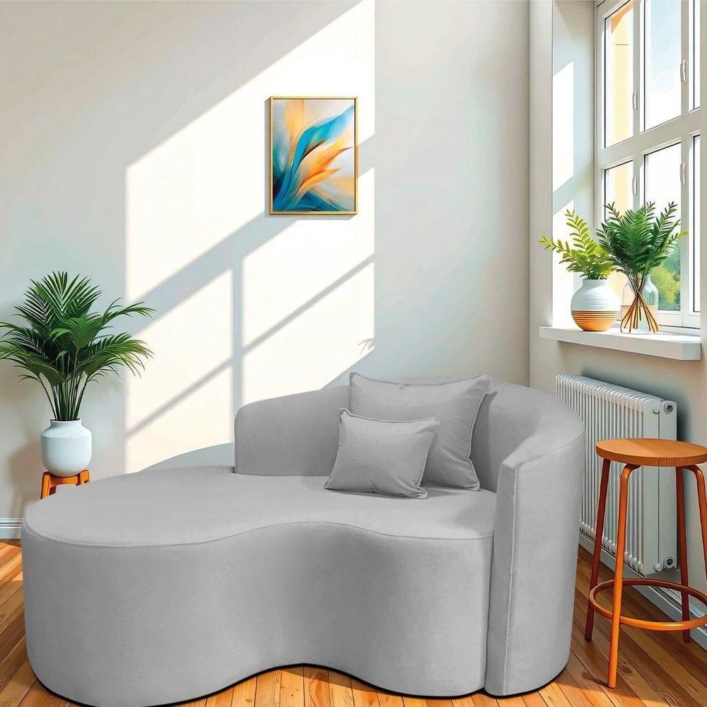 Recamier Curvo Orgânico 150cm 2 Lugares Lado Esquerdo para Sala de Estar Linho Londres Cinza Claro