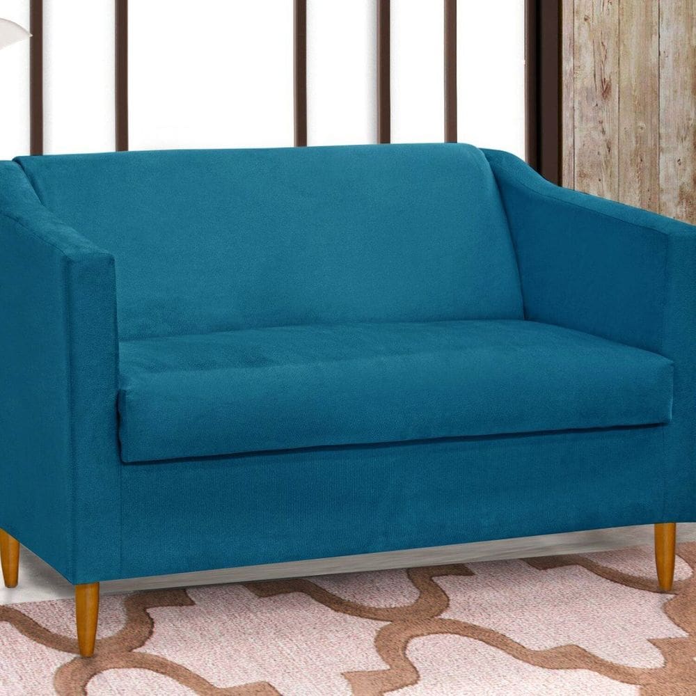 Sofá 2 Lugares Namoradeira em Suede Tila Azul royal