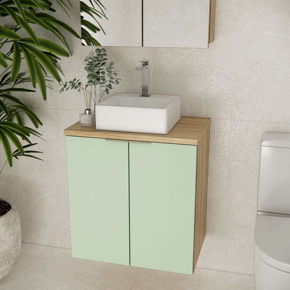 Gabinete de Banheiro com Cuba 60cm Gab4008 Marrom Carvalho / Verde