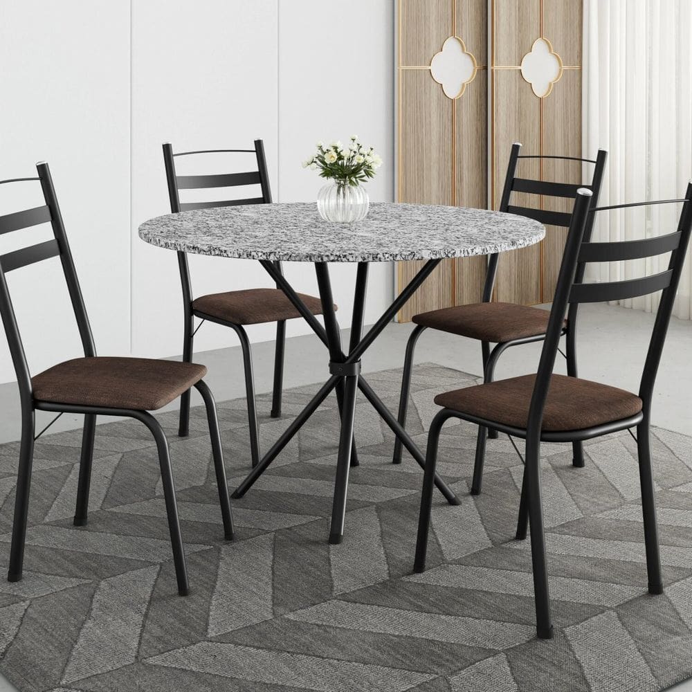 Conjunto de Mesa Redonda 80cm X 77cm com 4 Cadeiras Leia Preto/ Imbuia/ Ocre