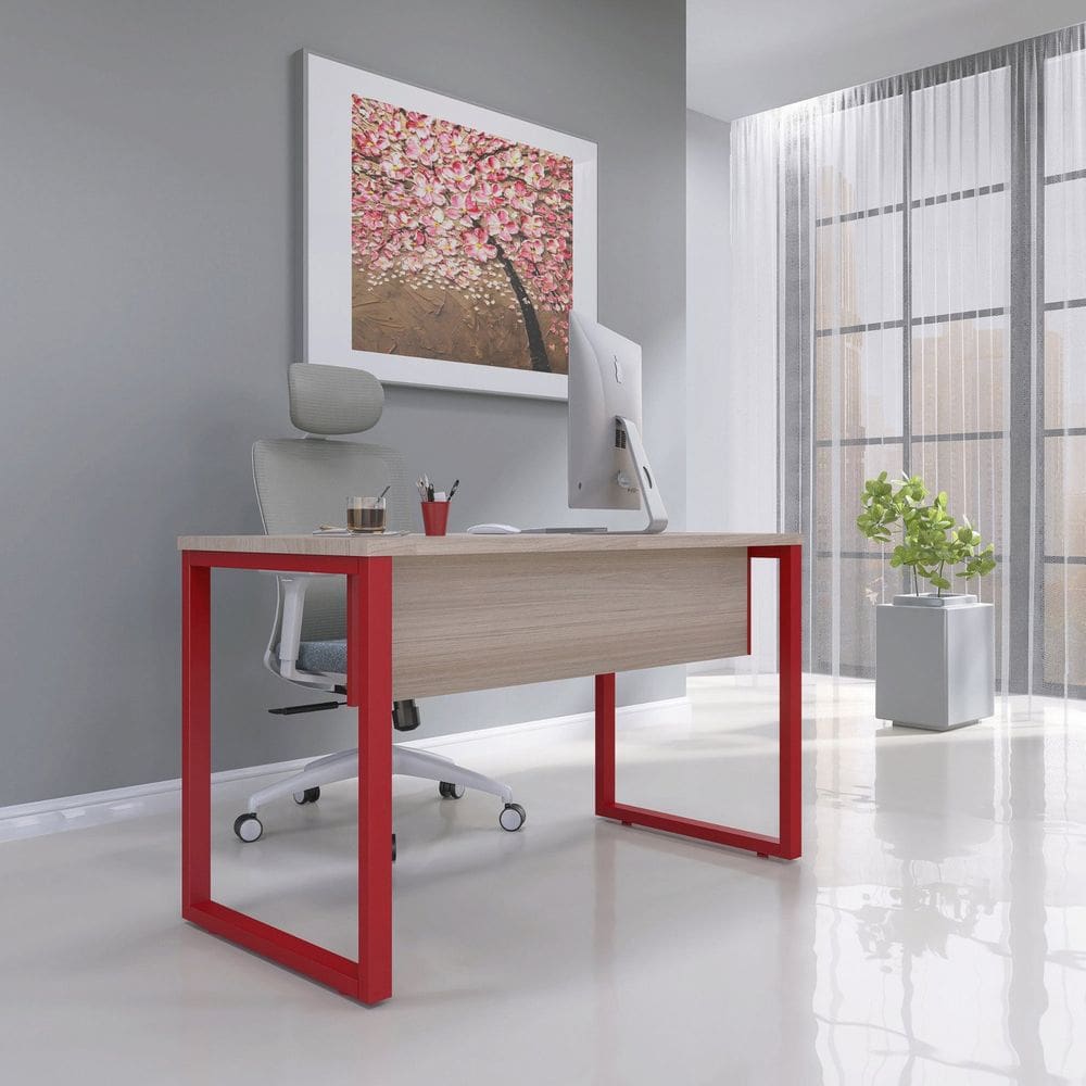 Escrivaninha para Escritório 73,5cm X 150cm Castanheira/Vermelho