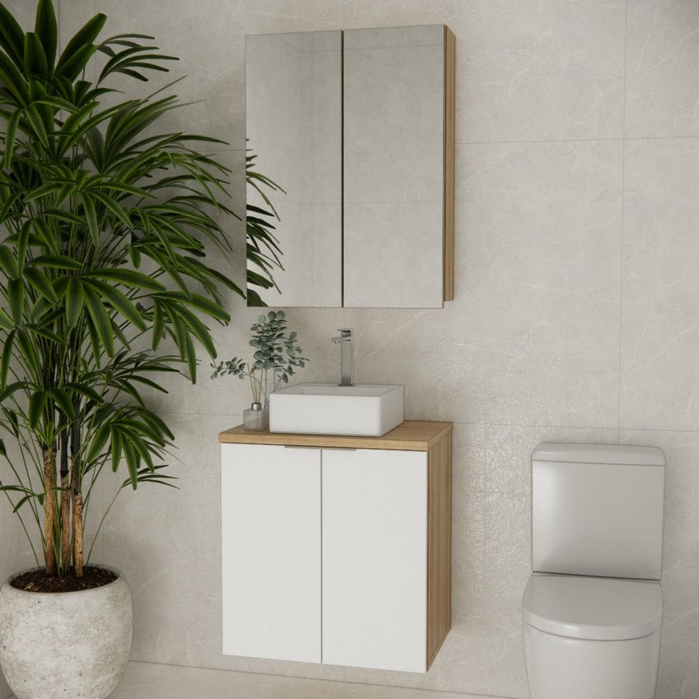 Conjunto de Banheiro 60cm X 145cm Marrom Carvalho / Branco