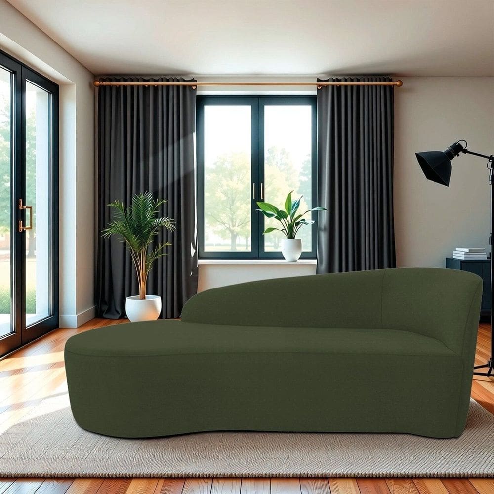 Recamier Curvo Orgânico 140cm 2 Lugares Lado Esquerdo para Sala de Estar Linho Paris Verde