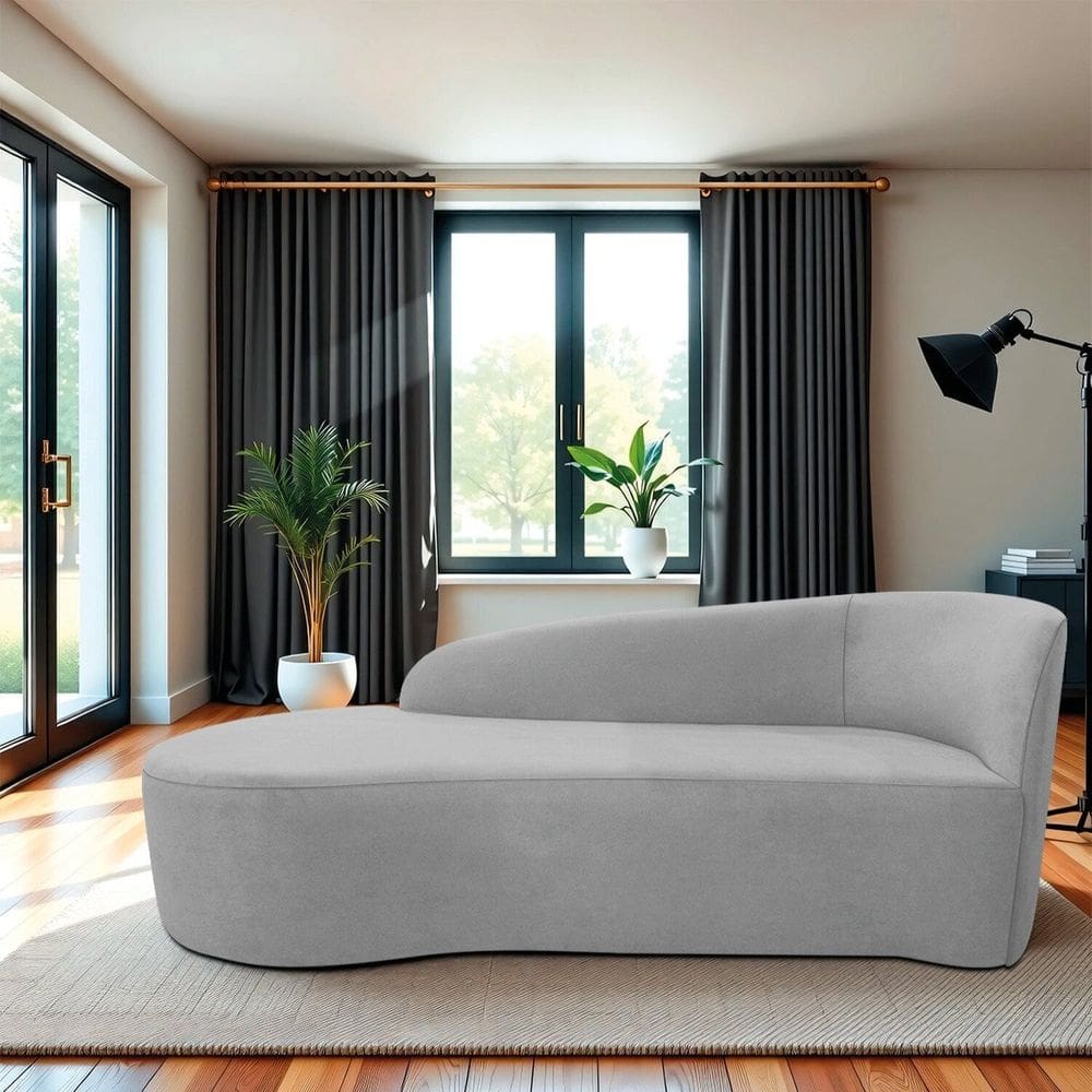 Recamier Curvo Orgânico 140cm 2 Lugares Lado Esquerdo para Sala de Estar Linho Paris Cinza Claro