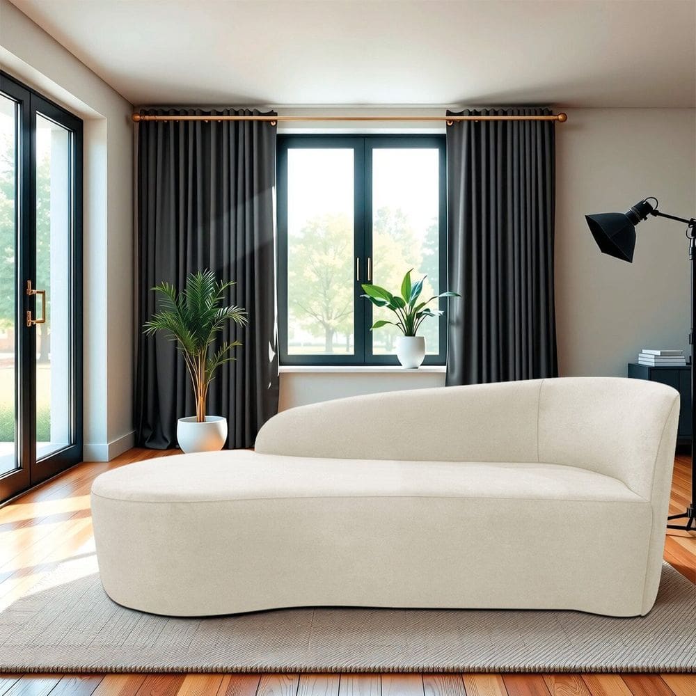 Recamier Curvo Orgânico 140cm 2 Lugares Lado Esquerdo para Sala de Estar Bouclé Paris Bege