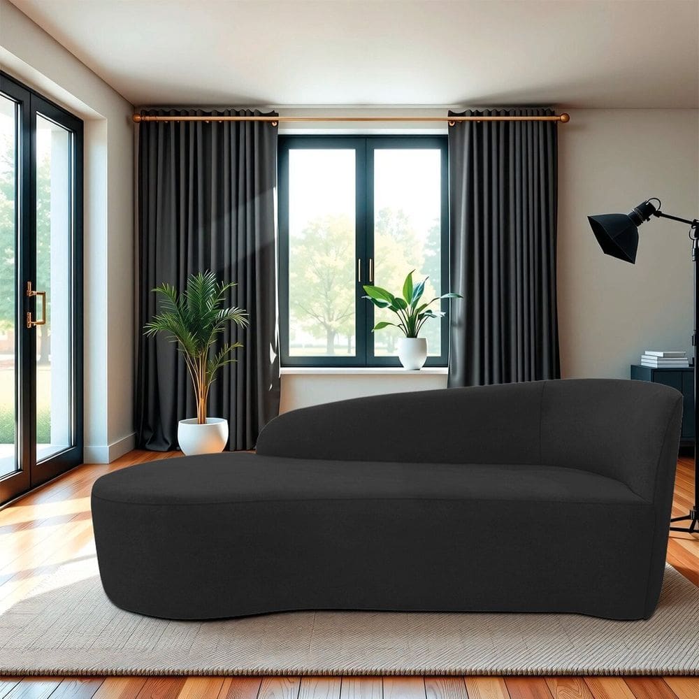 Recamier Curvo Orgânico 140cm 2 Lugares Lado Esquerdo para Sala de Estar Bouclé Paris Preto