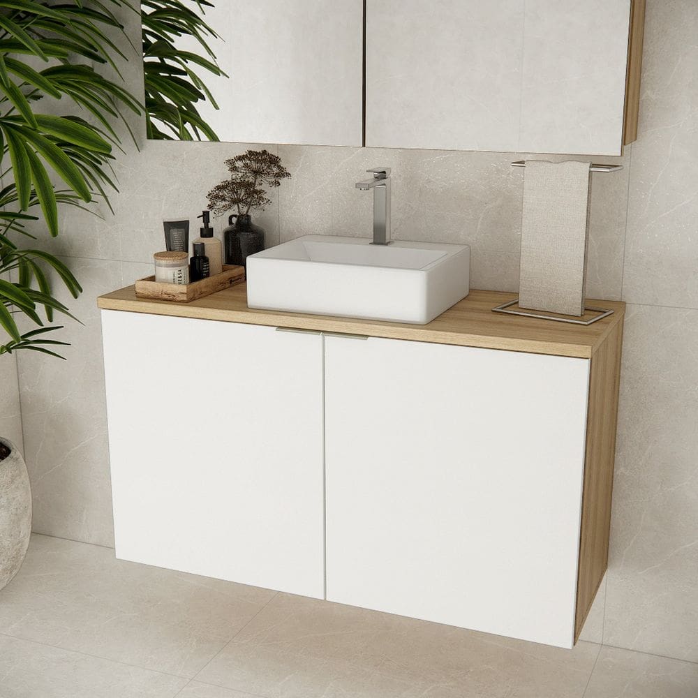 Gabinete de Banheiro 110cm X 65cm Marrom Carvalho / Branco