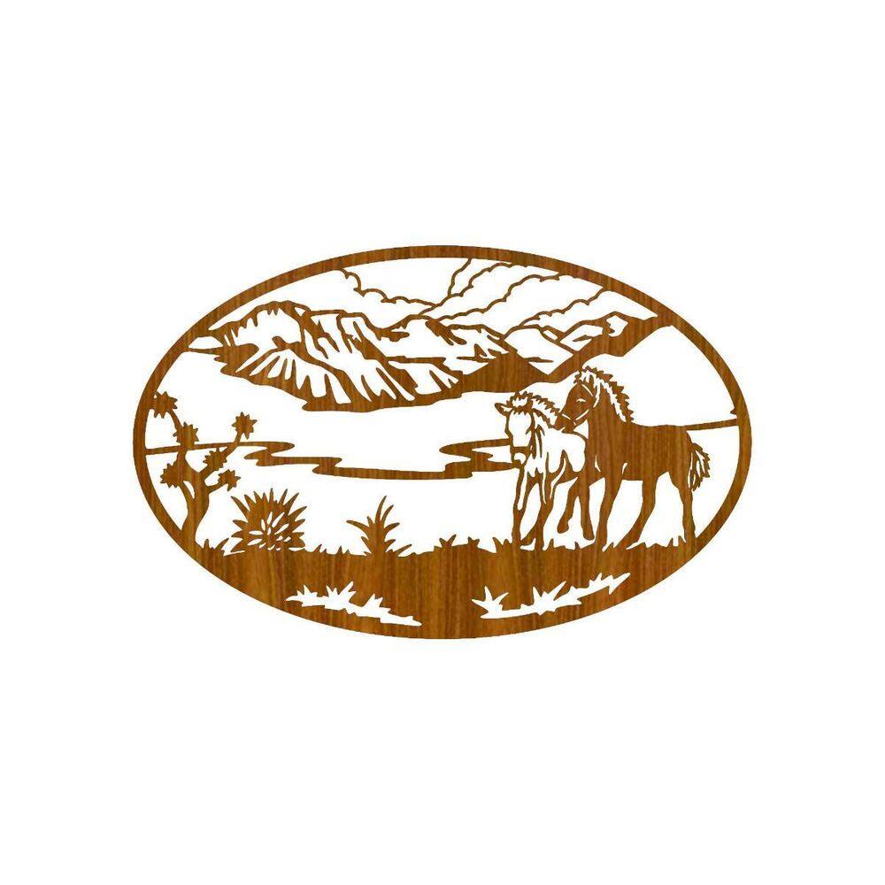 Quadro Decorativo Carvalho Mdf Cavalo Na Montanha 40X20Cm