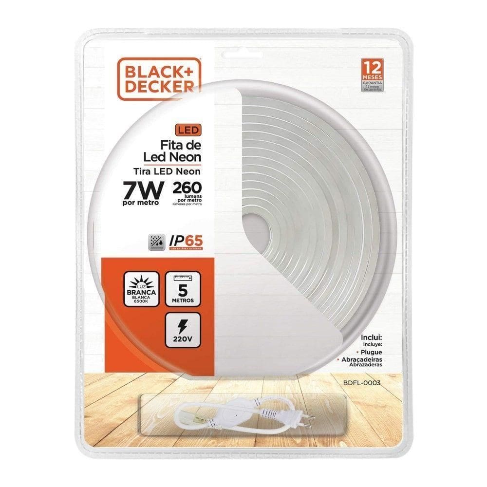 Kit Fita Led Neon 6500k 7w Plug 5m Ip65 Black + Decker 220V