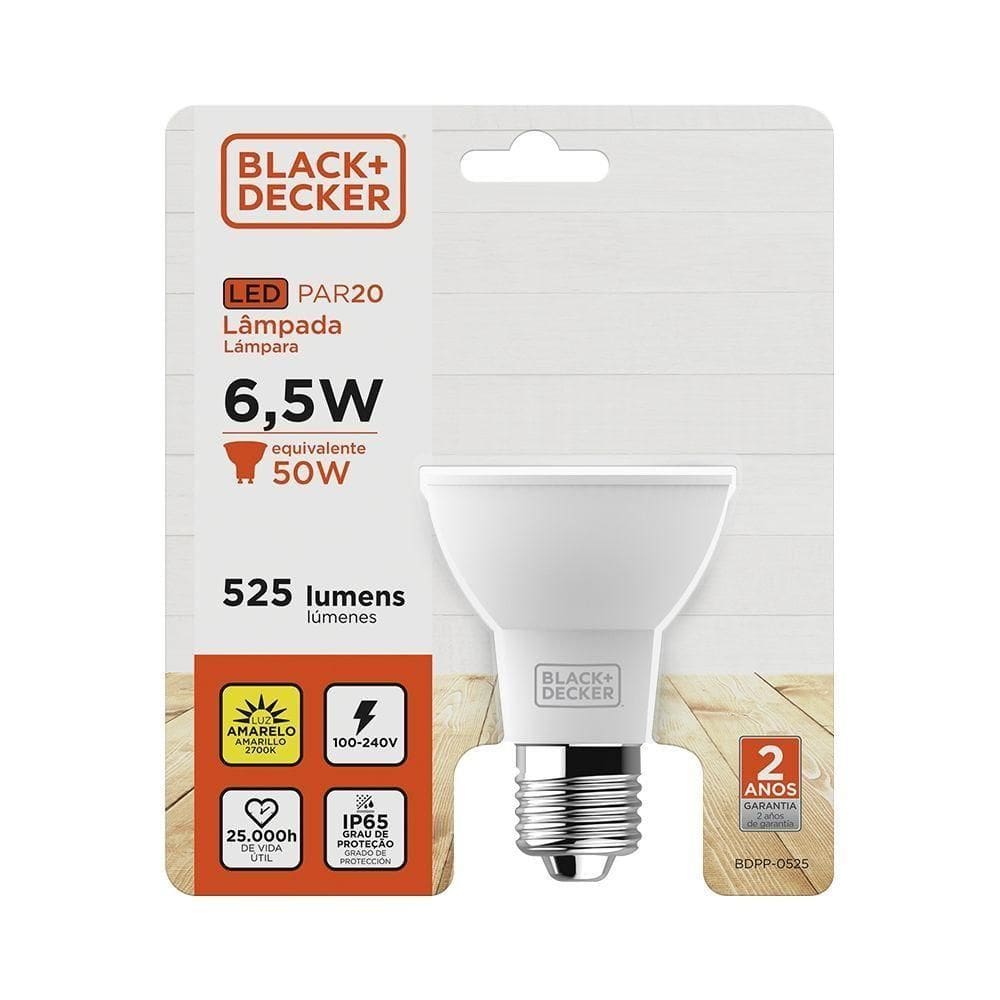 Lâmpada Led Par20 100-240v 2700k 7w Irc 80 Ip65 Black=decker