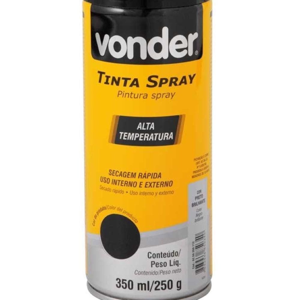 Tinta Spray Acrílica Alta Temp. Preto 350ml-250g Vonder