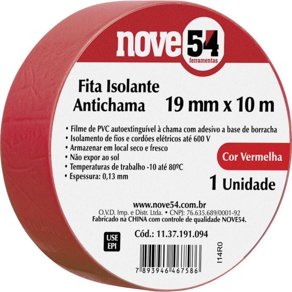 Fita Isolante Pvc 19mmx10m Vermelha Anti Chama Nove54