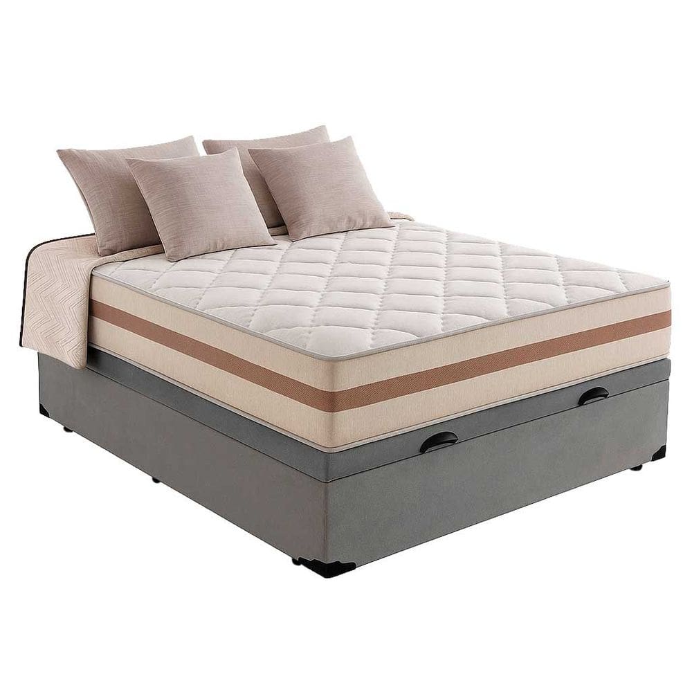 Cama Box Baú Casal Suede Cinza com Colchão Pillow Angel Molas Ensacadas 63x138x188