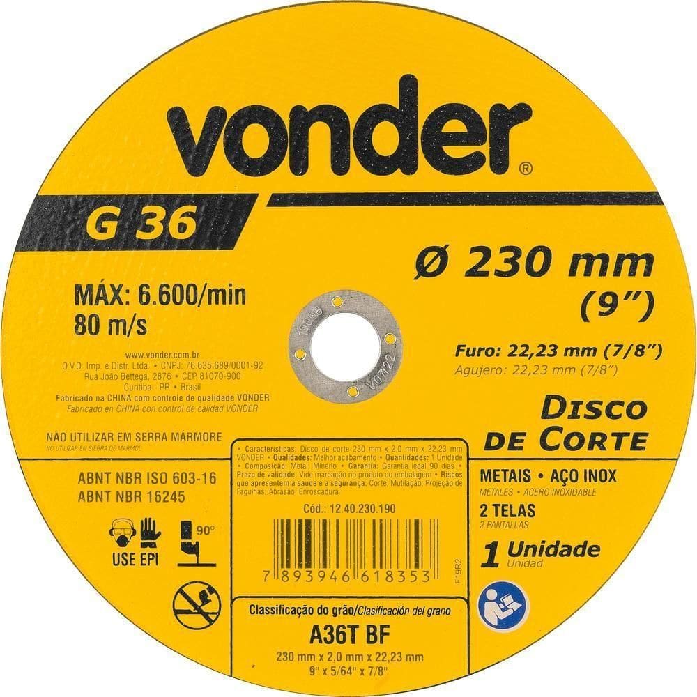Disco De Corte 230,0x2,0x22,23 Vonder