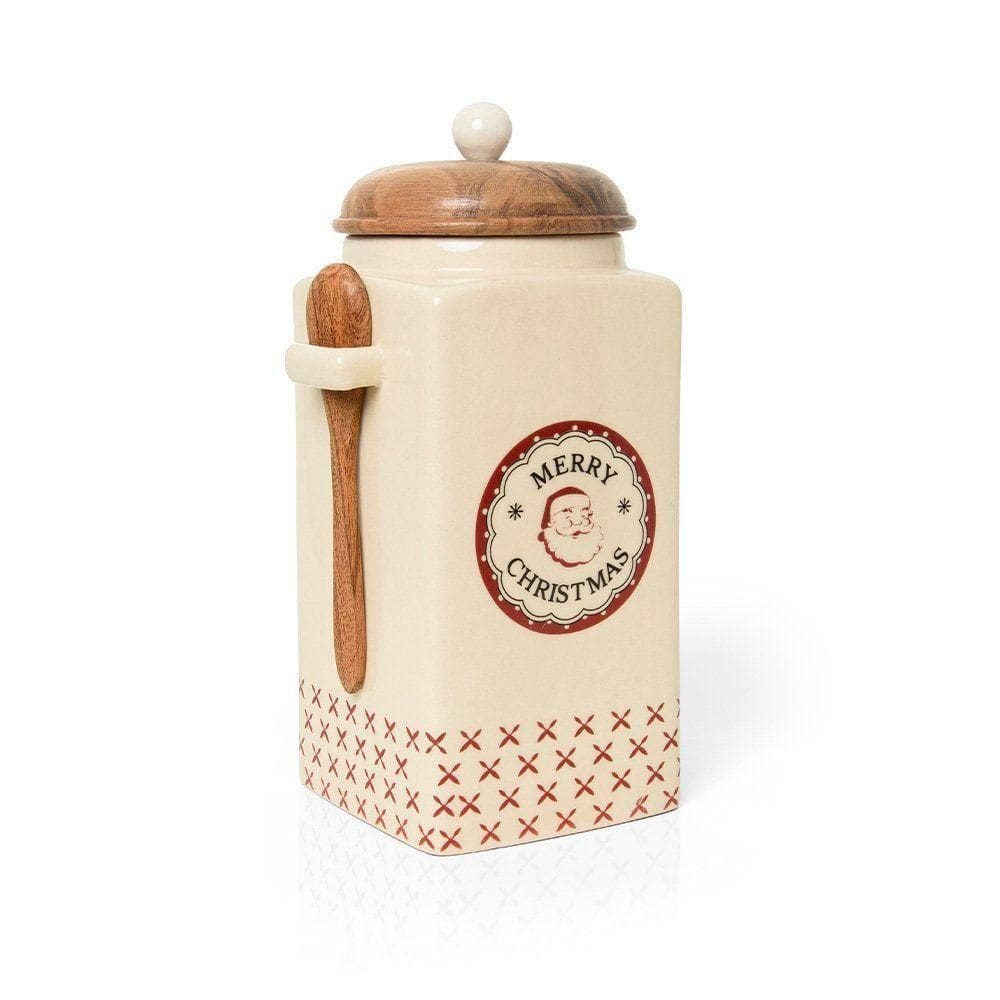 Pote Decorativo Copa E Cia Versailles Natalino Em Cerâmica Artesanal Merry Christmas - 13 X 26 Cm